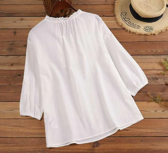 Toscana Embroidered Ruffle-Neck Blouse