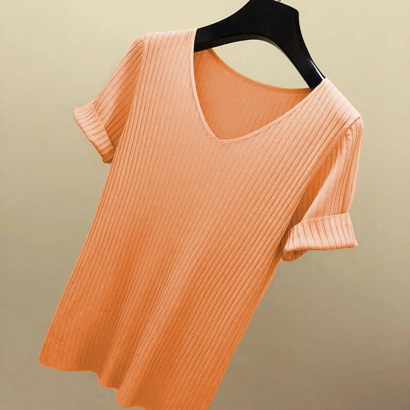 Blend Color V-Neck Blouse
