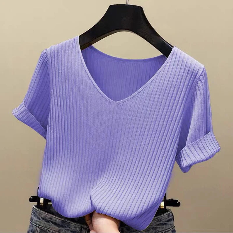 Blend Color V-Neck Blouse