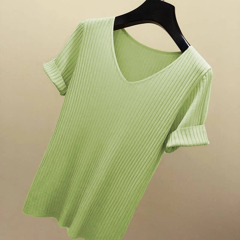 Blend Color V-Neck Blouse