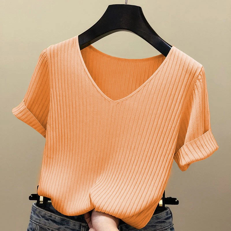 Blend Color V-Neck Blouse