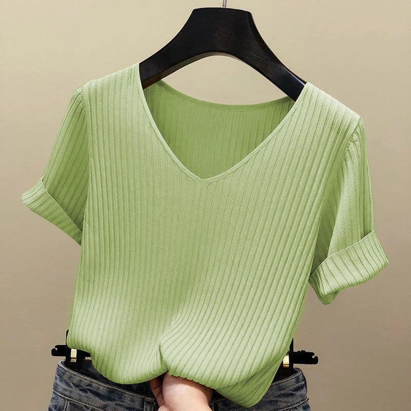 Blend Color V-Neck Blouse