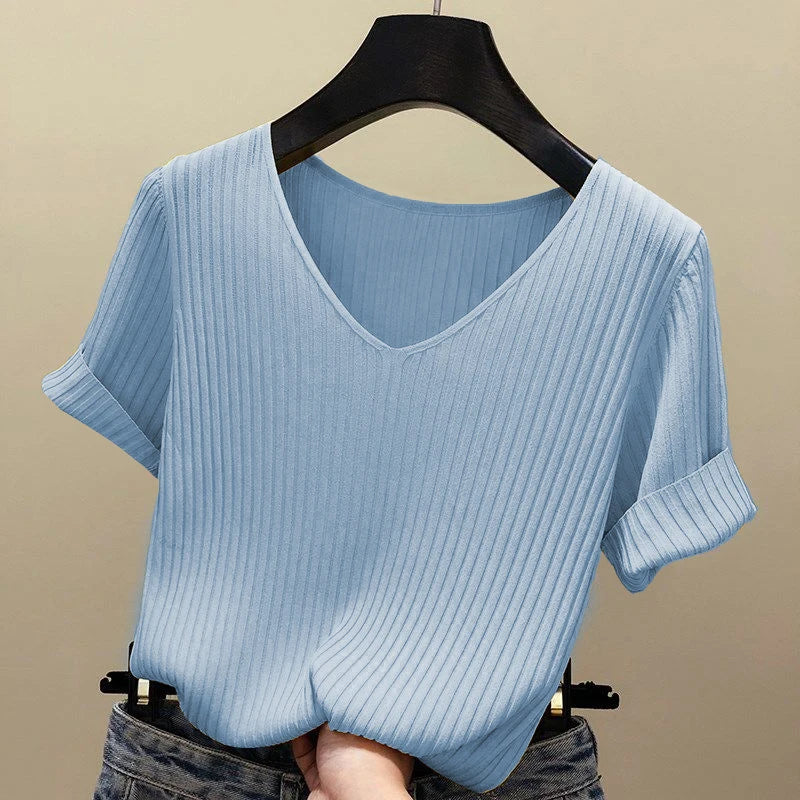 Blend Color V-Neck Blouse