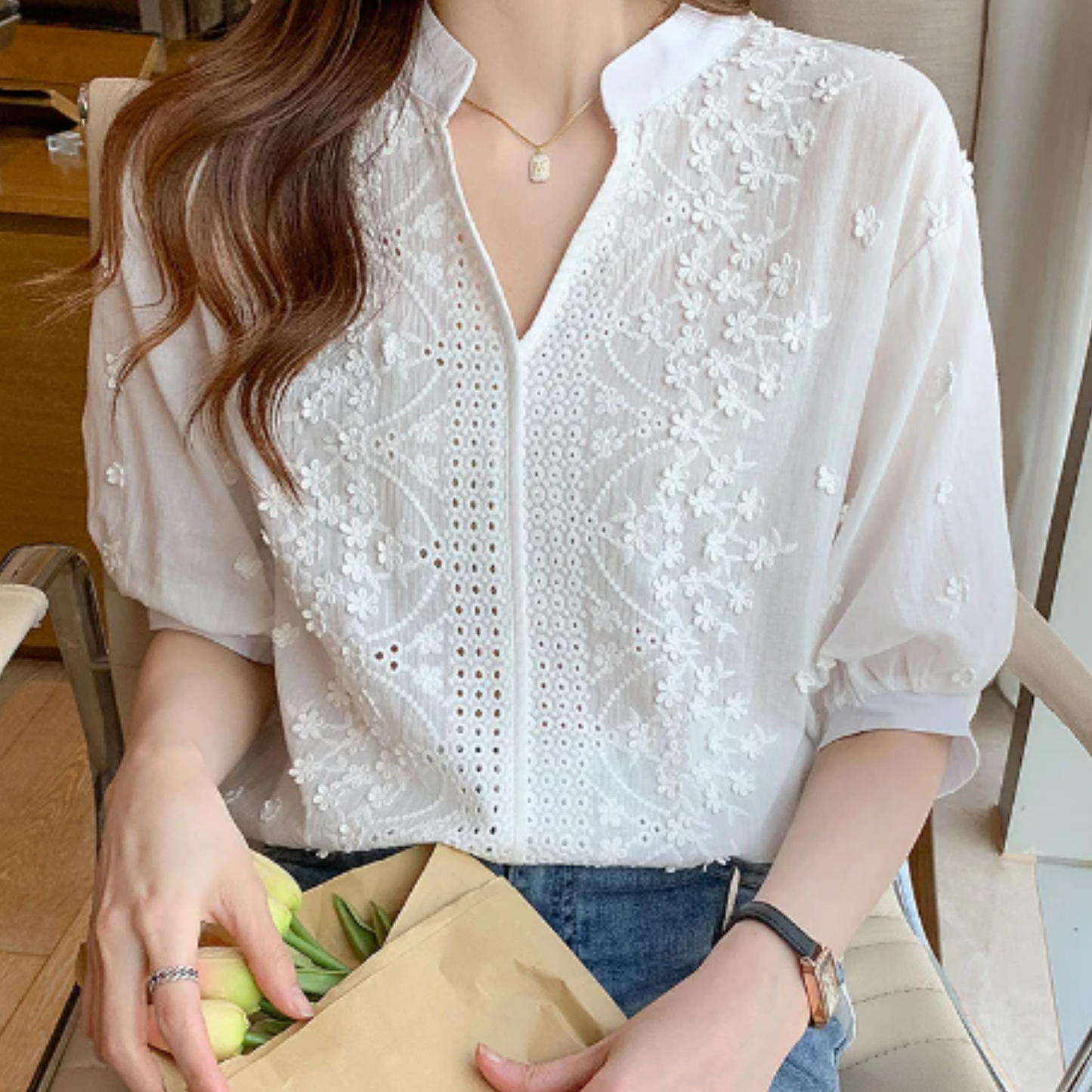 Embroidered Floral Women's Blouse