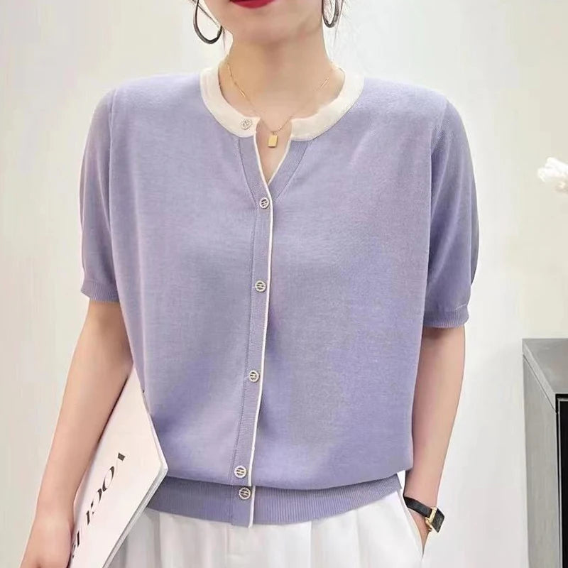 Aurora Light Knit Button-Up Blouse