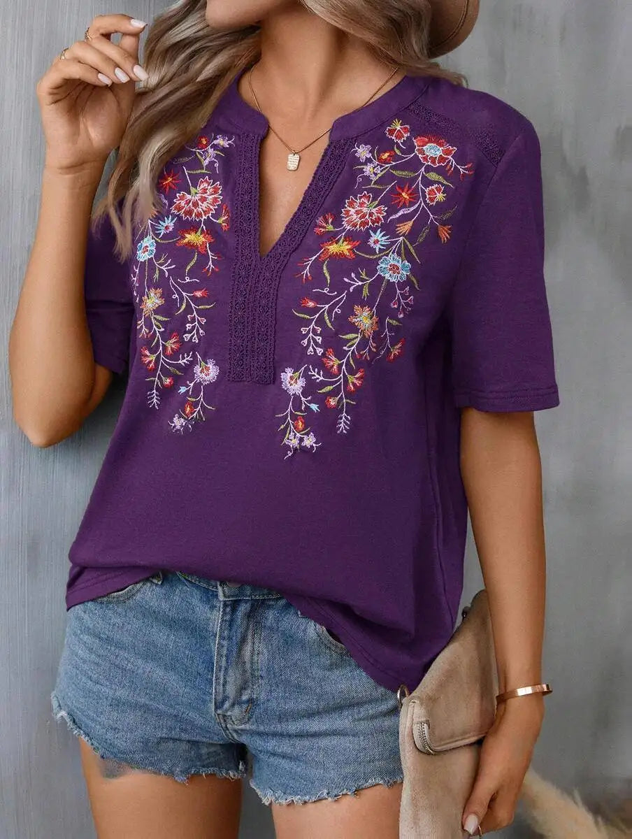 Catania Embroidered V-Neck T-shirt