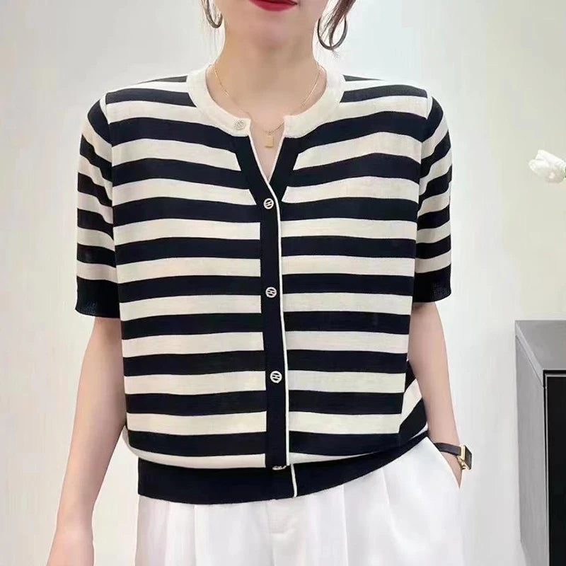 Aurora Light Knit Button-Up Blouse