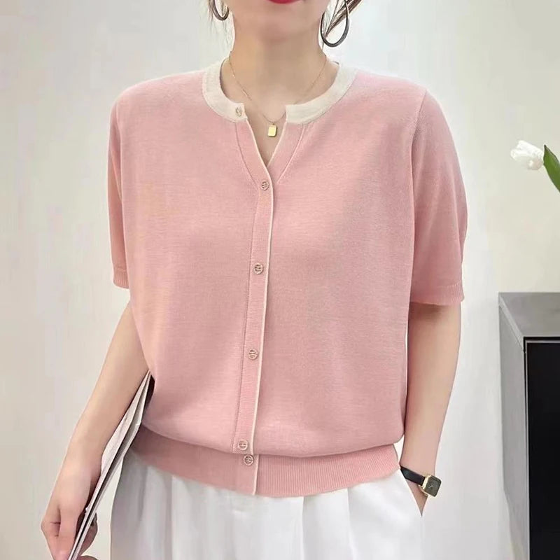 Aurora Light Knit Button-Up Blouse
