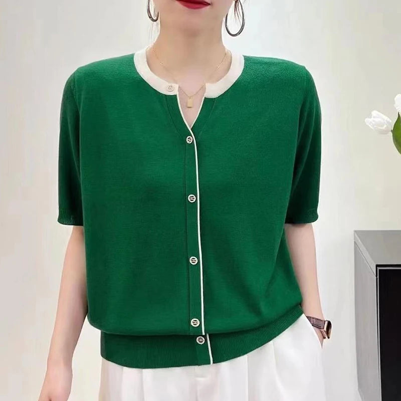 Aurora Light Knit Button-Up Blouse